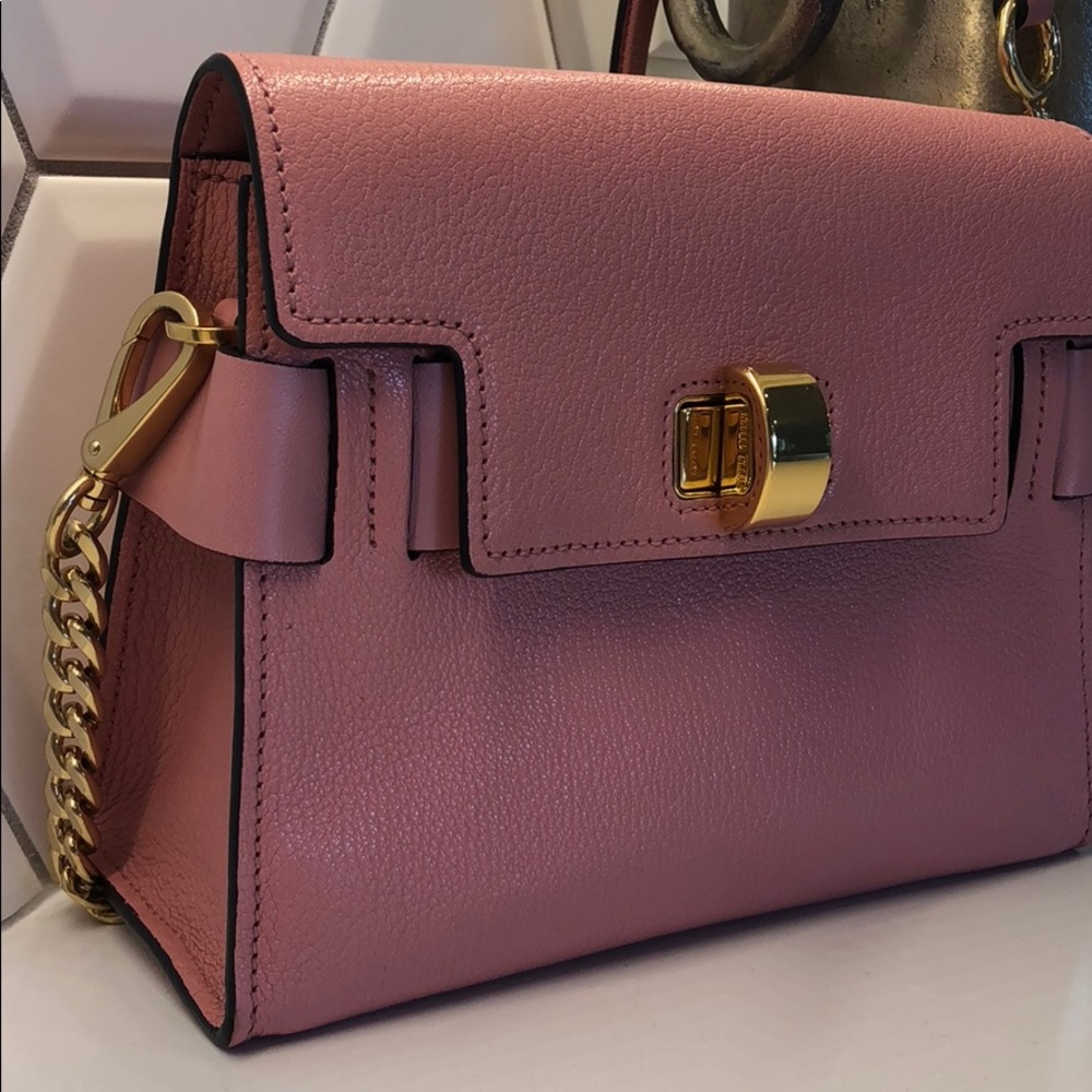Miu Miu Dusty Pink Leather Flap Crossbody with Gold-Tone Hardware